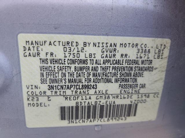 Photo 10 from auction – 2012 NISSAN VERSA S with VIN 3N1CN7AP7CL899243