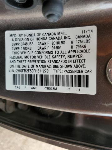 Photo 10 from auction – 2015 HONDA CIVIC LX with VIN 2HGFB2F50FH511278