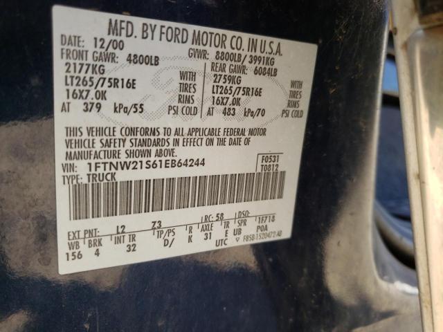 Photo 10 from auction – 2001 FORD F250 SUPER with VIN 1FTNW21S61EB64244