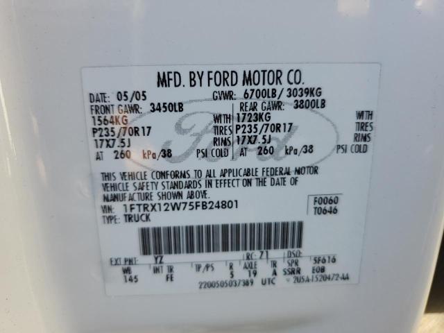 Photo 10 from auction – 2005 FORD F150 with VIN 1FTRX12W75FB24801