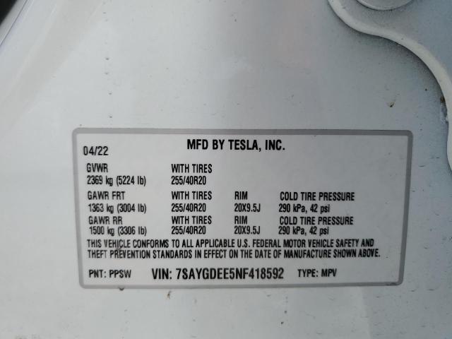 Photo 10 from auction – 2022 TESLA MODEL Y with VIN 7SAYGDEE5NF418592