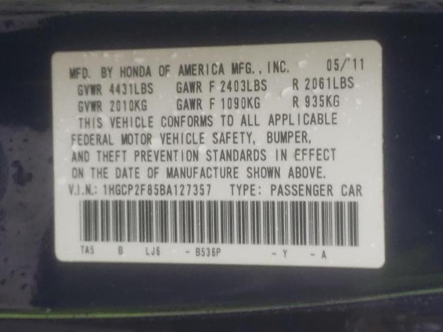 Photo 10 from auction – 2011 HONDA ACCORD EXL with VIN 1HGCP2F85BA127357