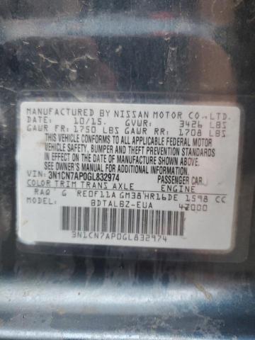 Photo 10 from auction – 2016 NISSAN VERSA S with VIN 3N1CN7AP0GL832974