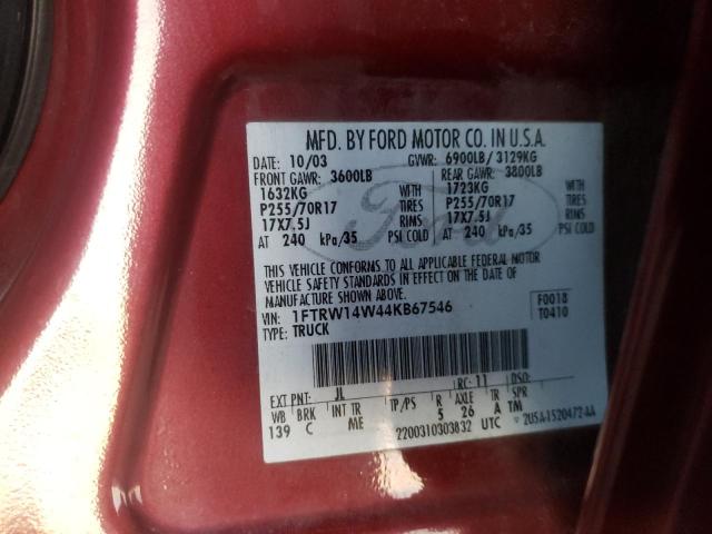 Photo 10 from auction – 2004 FORD F150 SUPER with VIN 1FTRW14W44KB67546