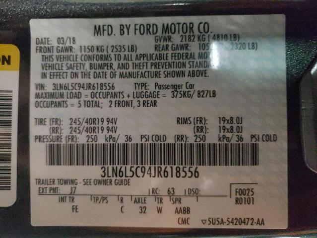 Photo 10 from auction – 2018 LINCOLN MKZ SELECT with VIN 3LN6L5C94JR618556