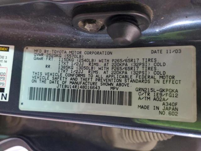 Photo 10 from auction – 2004 TOYOTA 4RUNNER SR with VIN JTEBU14R148016643
