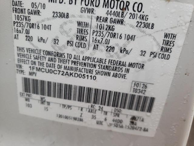 صورة رقم 10 من المزاد - 2010 FORD ESCAPE XLS مع VIN 1FMCU0C72AKD05110