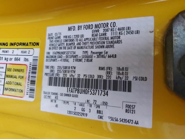 Photo 10 from auction – 2015 FORD MUSTANG with VIN 1FATP8UH0F5371734