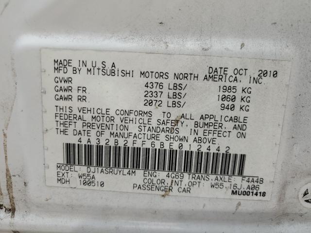Photo 10 from auction – 2011 MITSUBISHI GALANT FE with VIN 4A32B2FF6BE012442