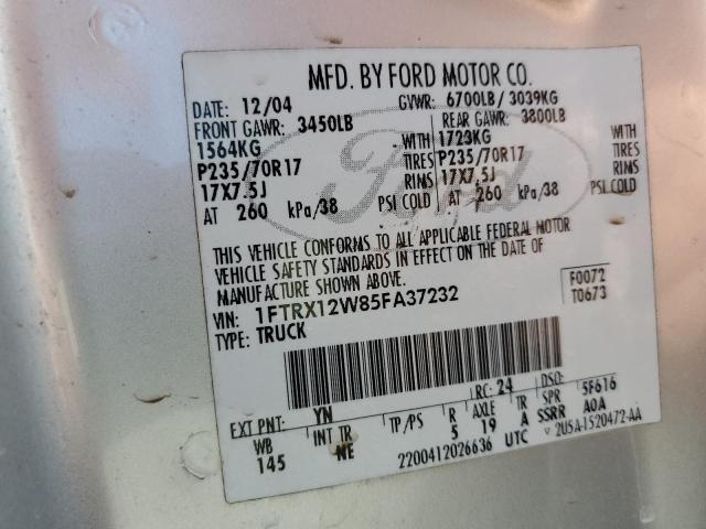 Photo 10 from auction – 2005 FORD F150 with VIN 1FTRX12W85FA37232