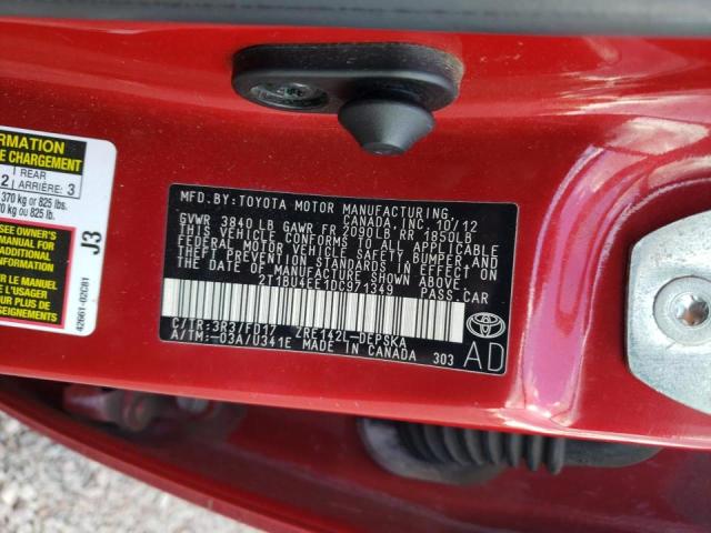 Photo 10 from auction – 2013 TOYOTA COROLLA BA with VIN 2T1BU4EE1DC971349
