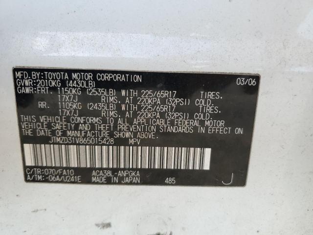 Photo 10 from auction – 2006 TOYOTA RAV4 LIMIT with VIN JTMZD31V865015428