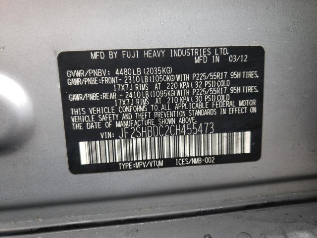 Photo 10 from auction – 2012 SUBARU FORESTER 2 with VIN JF2SHBDC2CH455473