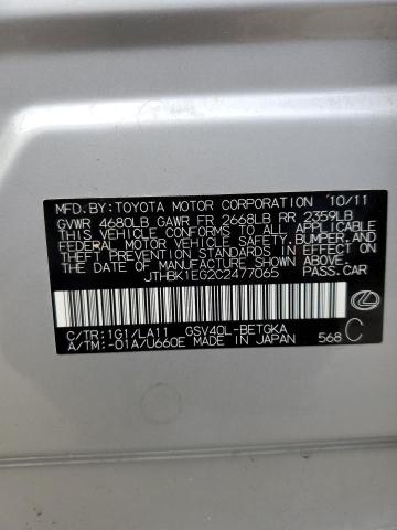 Photo 10 from auction – 2012 LEXUS ES 350 with VIN JTHBK1EG2C2477065