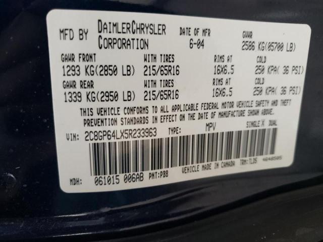 Photo 10 from auction – 2005 CHRYSLER TOWN & COU with VIN 2C8GP64LX5R233963