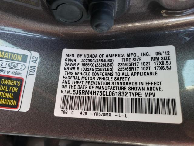Photo 10 from auction – 2012 HONDA CR-V EXL with VIN 5J6RM4H75CL061832