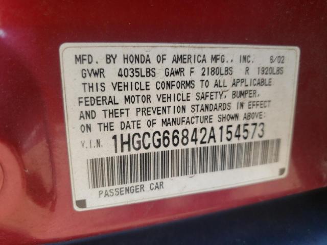Photo 10 from auction – 2002 HONDA ACCORD EX with VIN 1HGCG66842A154573