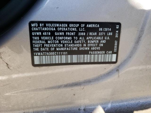 Photo 10 from auction – 2014 VOLKSWAGEN PASSAT S with VIN 1VWAT7A30EC111101