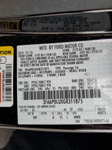 Photo 10 from auction – 2016 FORD FUSION SE with VIN 3FA6P0LUXGR311875