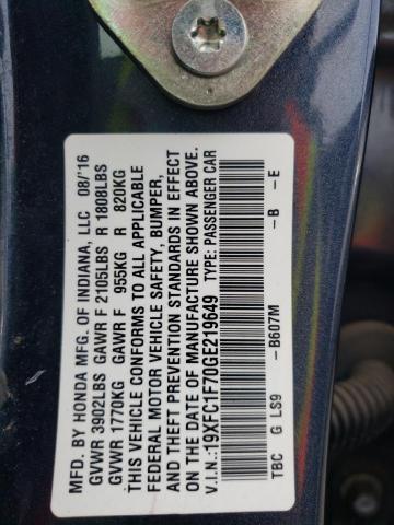 Photo 10 from auction – 2016 HONDA CIVIC EXL with VIN 19XFC1F70GE219649