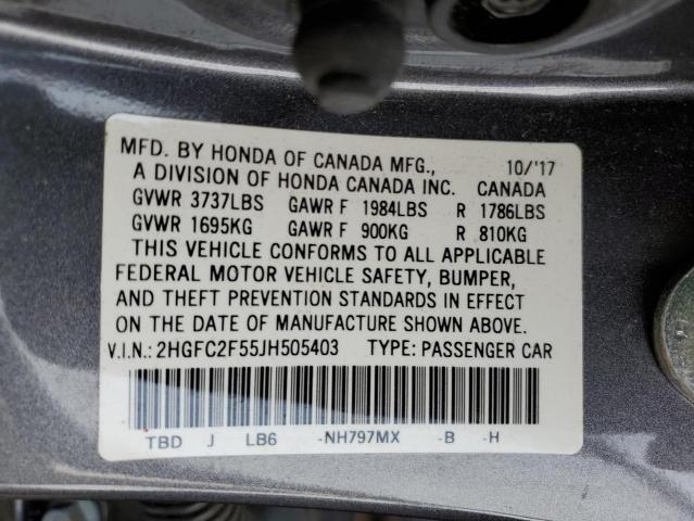 Photo 10 from auction – 2018 HONDA CIVIC LX with VIN 2HGFC2F55JH505403