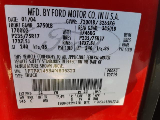 Photo 10 from auction – 2004 FORD F150 with VIN 1FTPX14584NB35323
