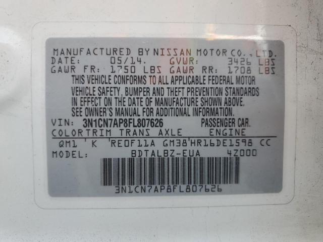 Photo 10 from auction – 2015 NISSAN VERSA S with VIN 3N1CN7AP8FL807626