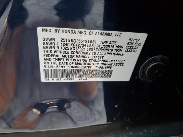 Photo 10 from auction – 2017 HONDA PILOT EXL with VIN 5FNYF5H63HB028797