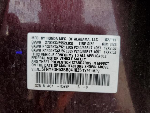 Photo 10 from auction – 2011 HONDA PILOT EXL with VIN 5FNYF3H53BB041035