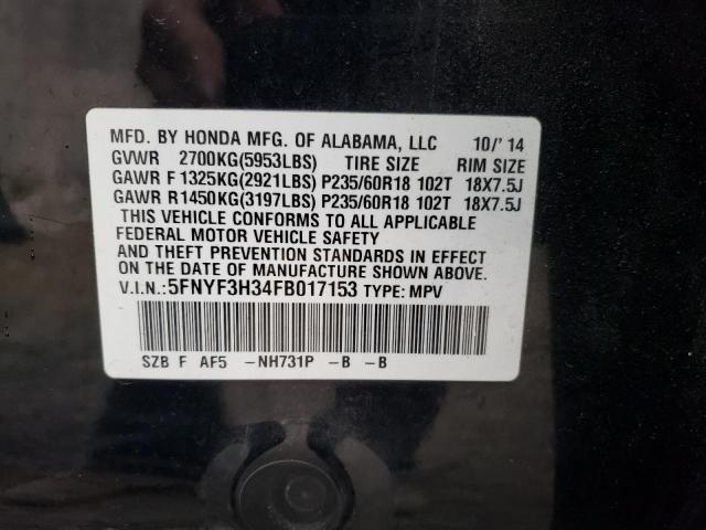 Photo 10 from auction – 2015 HONDA PILOT EXLN with VIN 5FNYF3H34FB017153