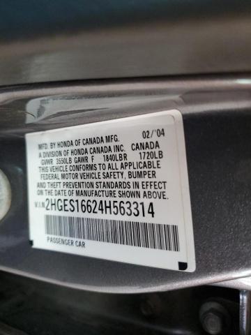 Photo 10 from auction – 2004 HONDA CIVIC LX with VIN 2HGES16624H563314