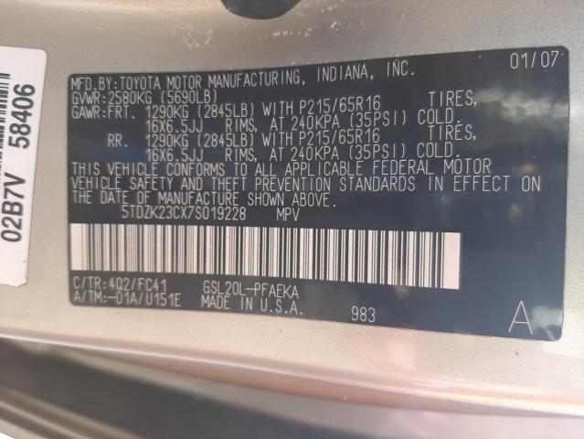 Photo 10 from auction – 2007 TOYOTA SIENNA CE with VIN 5TDZK23CX7S019228