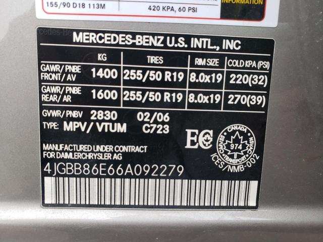 Photo 10 from auction – 2006 MERCEDES-BENZ ML 350 with VIN 4JGBB86E66A092279