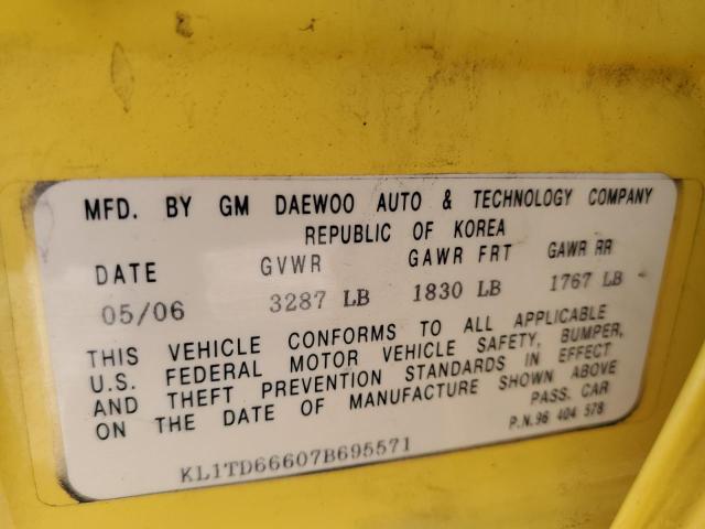 Photo 10 from auction – 2007 CHEVROLET AVEO BASE with VIN KL1TD66607B695571