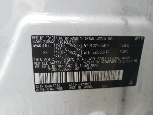 Photo 10 from auction – 2016 TOYOTA RAV4 XLE with VIN 2T3RFREV8GW531466
