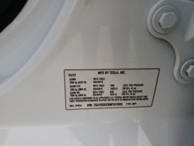 Photo 10 from auction – 2022 TESLA MODEL Y with VIN 7SAYGDEE8NF557809