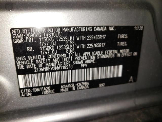 Photo 10 from auction – 2021 TOYOTA RAV4 XLE with VIN 2T3W1RFV2MW118910