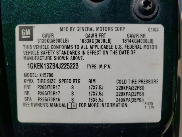 Photo 10 from auction – 2004 GMC YUKON with VIN 1GKEK13Z84J225223