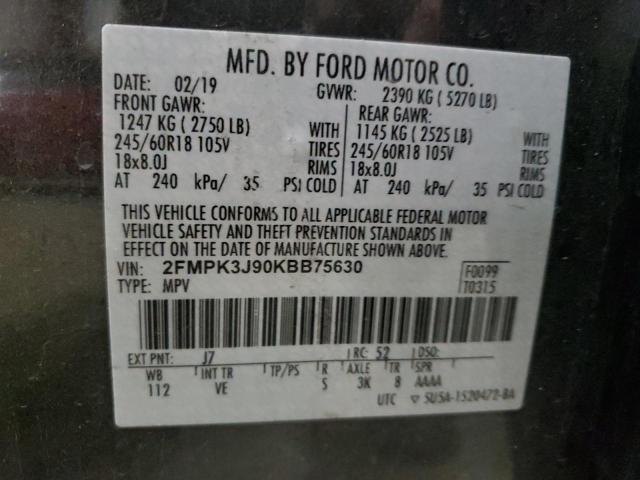 Photo 10 from auction – 2019 FORD EDGE SEL with VIN 2FMPK3J90KBB75630