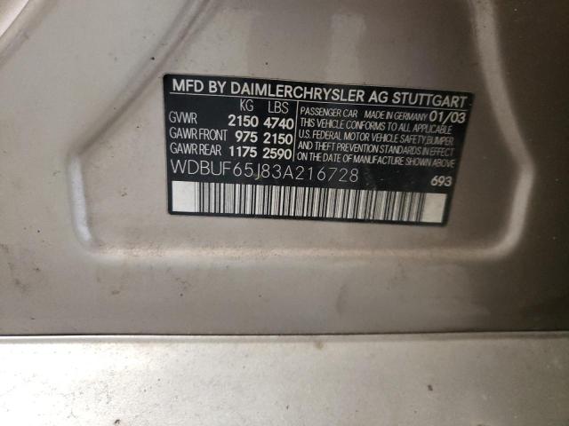 Photo 10 from auction – 2003 MERCEDES-BENZ E 320 with VIN WDBUF65J83A216728