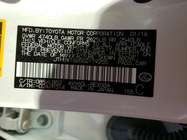 Photo 10 from auction – 2016 LEXUS ES 300H with VIN JTHBW1GG5G2119255