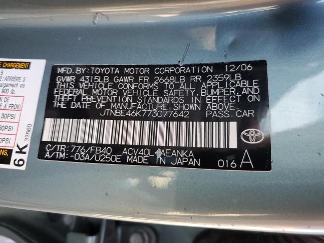Photo 10 from auction – 2007 TOYOTA CAMRY CE with VIN JTNBE46K773077642