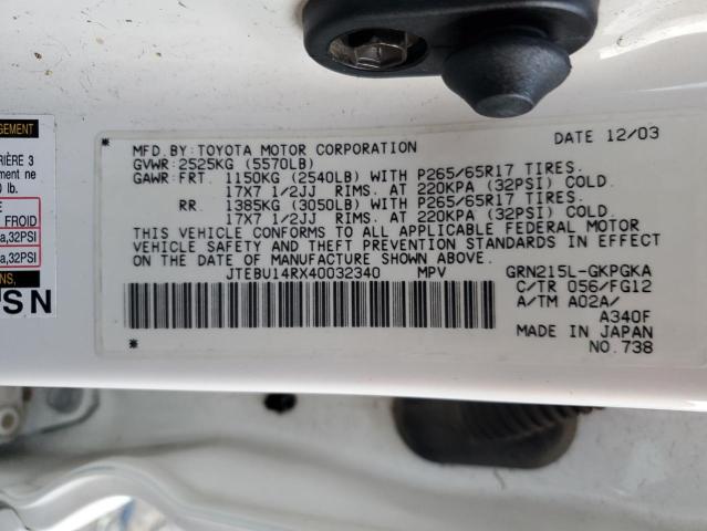 Photo 10 from auction – 2004 TOYOTA 4RUNNER SR with VIN JTEBU14RX40032340