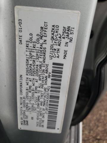 Photo 10 from auction – 2003 LEXUS GX 470 with VIN JTJBT20X430007401
