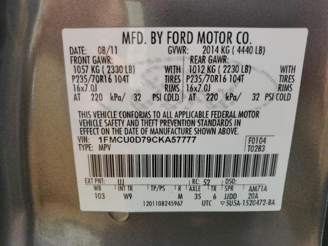 Photo 10 from auction – 2012 FORD ESCAPE XLT with VIN 1FMCU0D79CKA57777