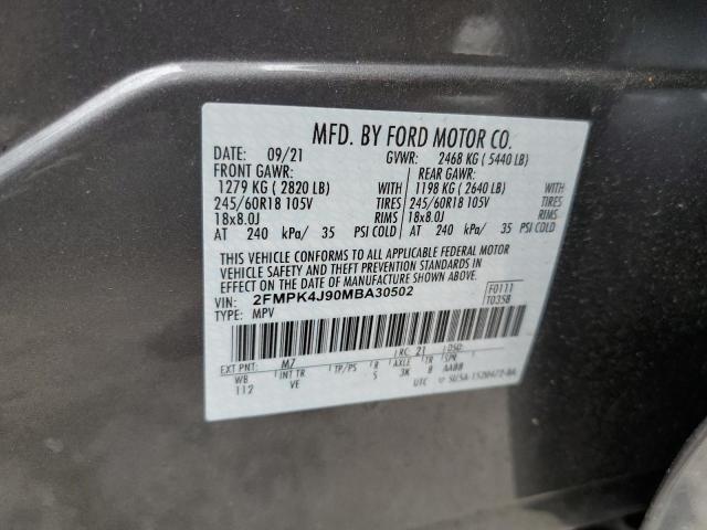 Photo 10 from auction – 2021 FORD EDGE SEL with VIN 2FMPK4J90MBA30502