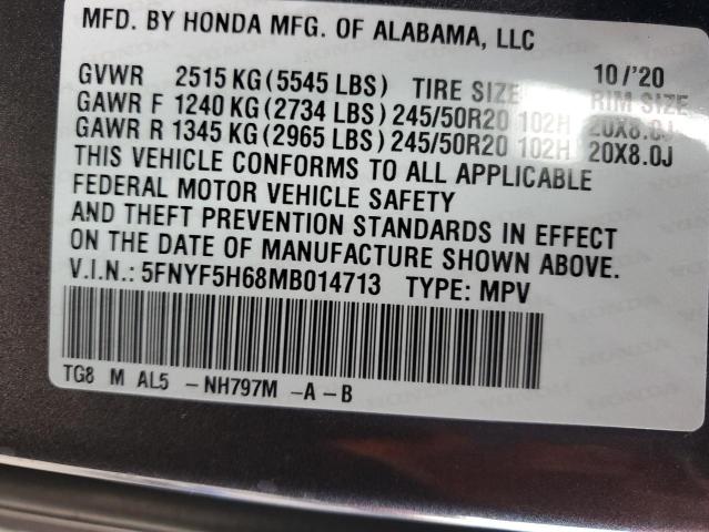 Photo 13 from auction – 2021 HONDA PILOT TOUR with VIN 5FNYF5H68MB014713