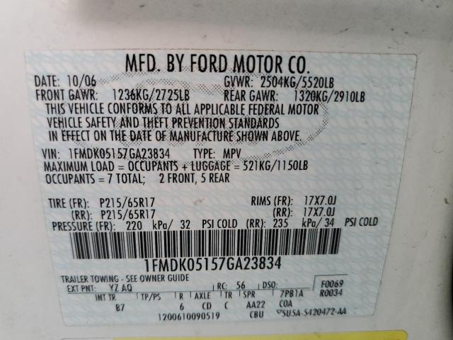 Photo 10 from auction – 2007 FORD FREESTYLE with VIN 1FMDK05157GA23834