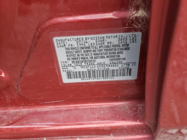 Photo 10 from auction – 2016 NISSAN SENTRA S with VIN 3N1AB7AP2GY308101