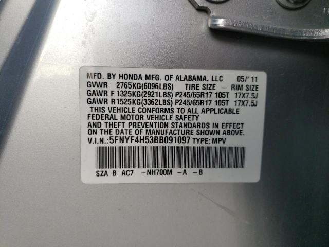 Photo 10 from auction – 2011 HONDA PILOT EXL with VIN 5FNYF4H53BB091097